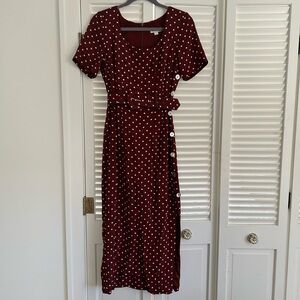 Ann Taylor Vintage 90's Brown Cream Polka Dot Midi Dress Size 4 XS Belted Button